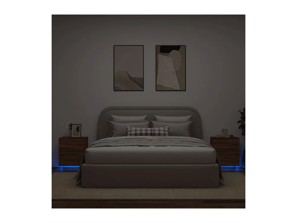 Nachtkastjes en LED-verlichting 2 stuks eikenbruin