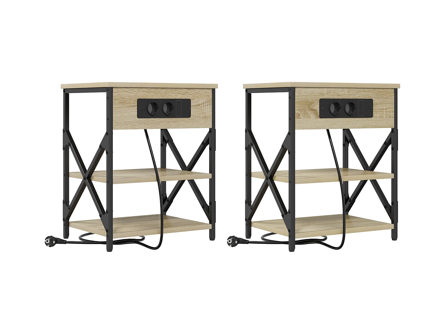 Table de nuit avec station de chargement 2 pcs Chêne sonoma