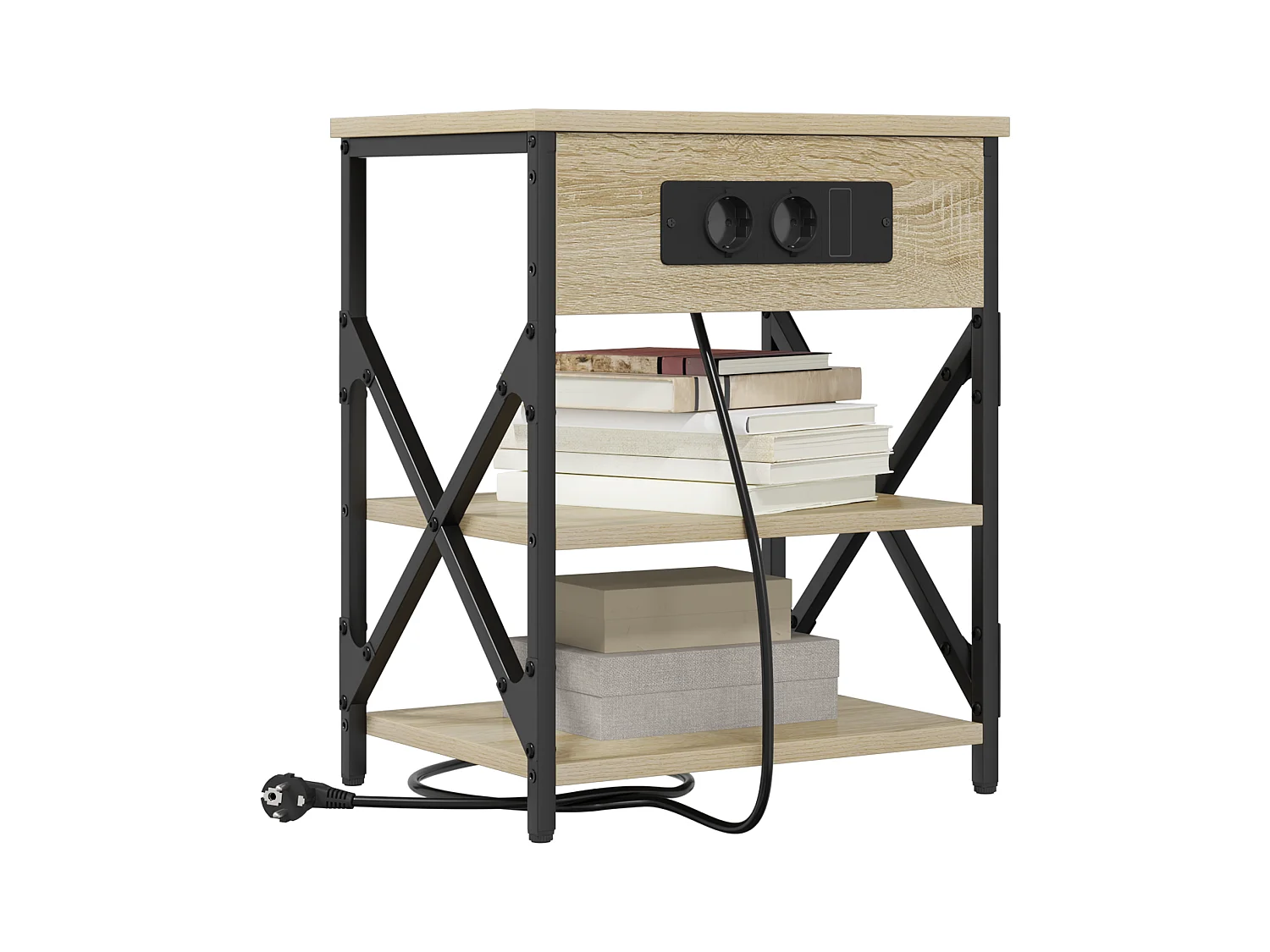 Table de nuit avec station de chargement 2 pcs Chêne sonoma