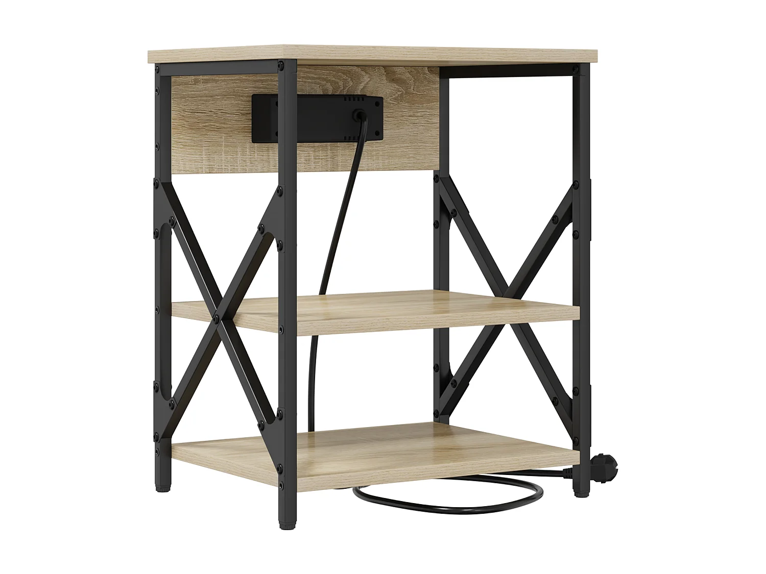 Table de nuit avec station de chargement 2 pcs Chêne sonoma