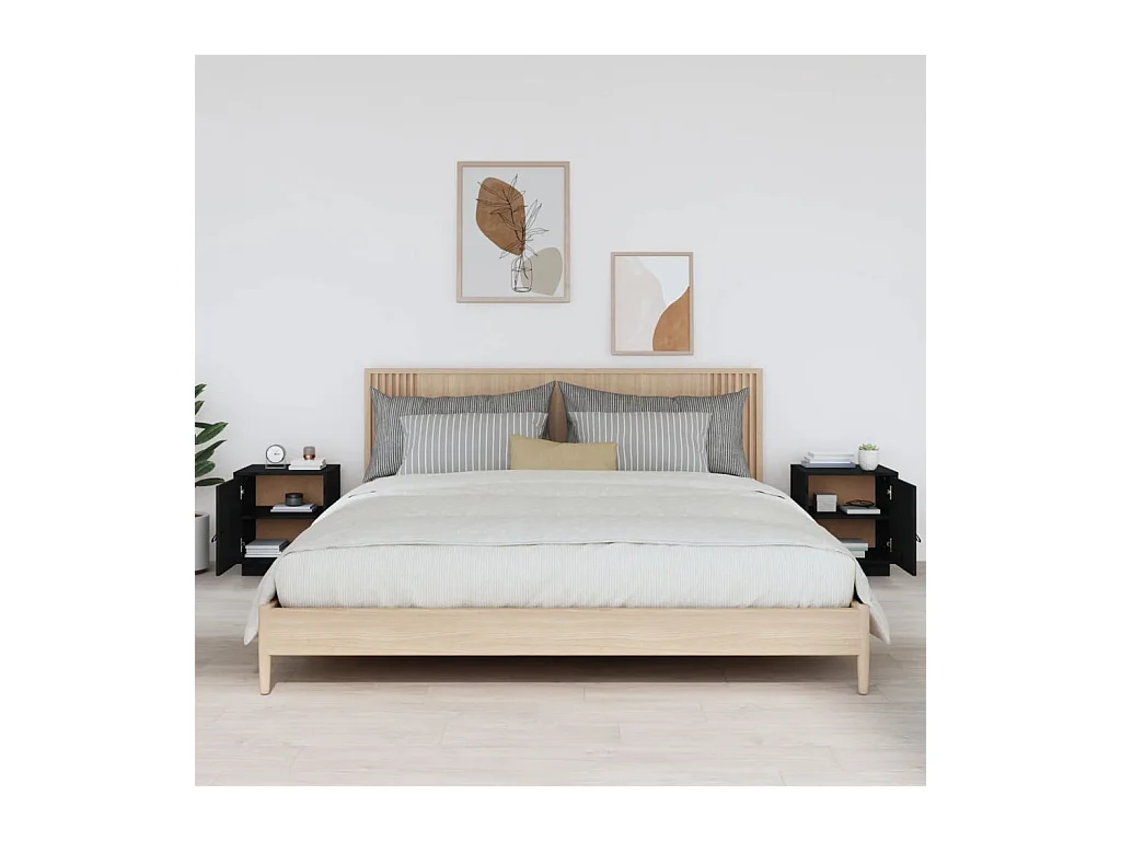 Tables de chevet 2 pcs Noir 40x34x45 cm Bois de pin massif