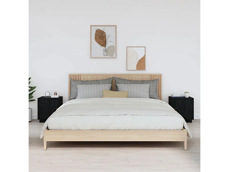Comodini 2 pz Nero 40x34x45 cm Legno massello di pino