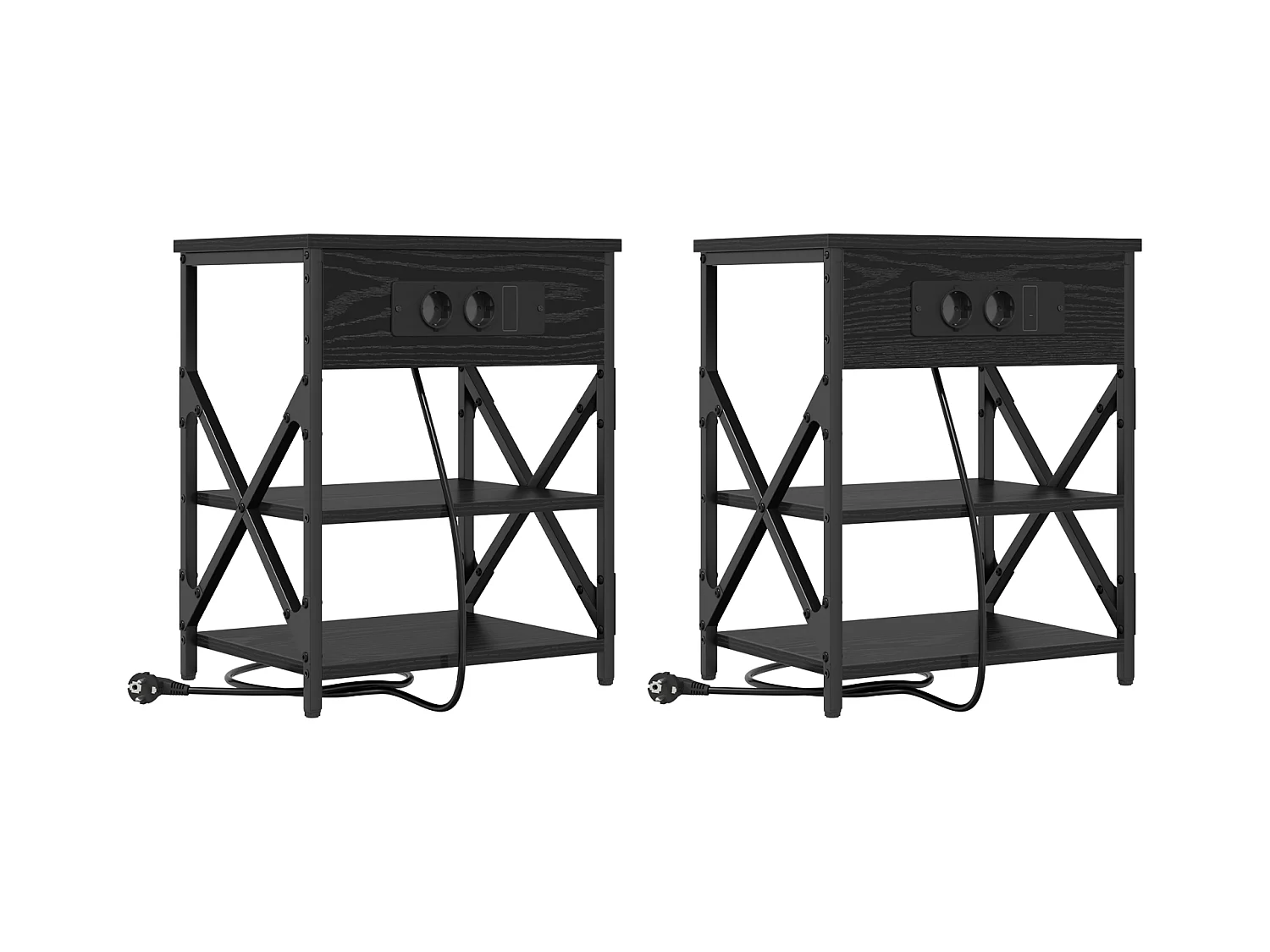 Table de nuit avec station de chargement 2 pcs Chêne noir