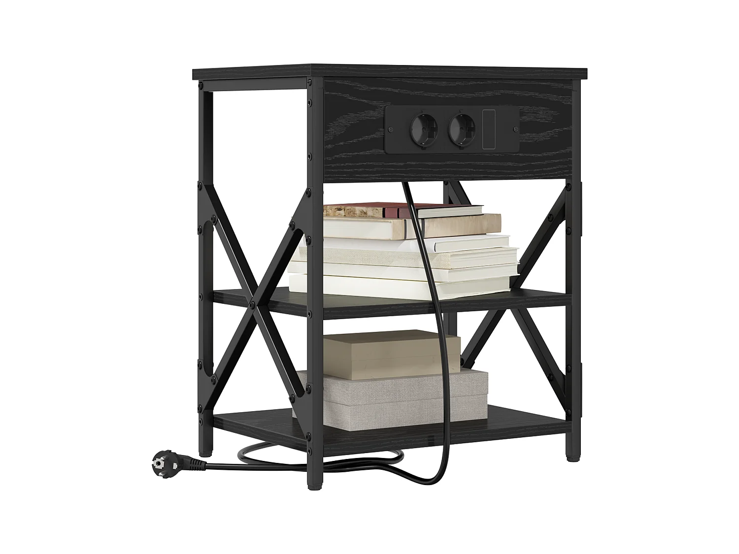 Table de nuit avec station de chargement 2 pcs Chêne noir