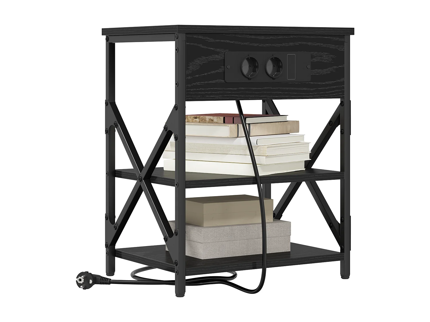 Table de nuit avec station de chargement 2 pcs Chêne noir