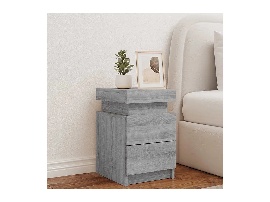 Comodino con luci LED Sonoma grigio 35x39x55 cm