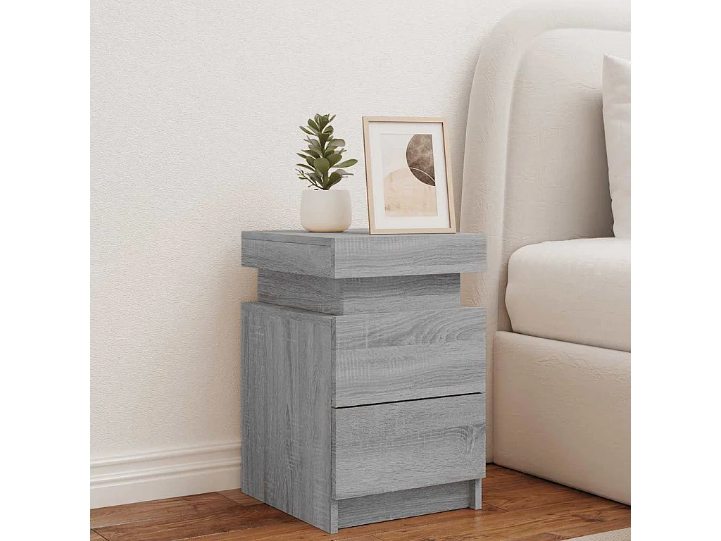Comodino con luci LED Sonoma grigio 35x39x55 cm