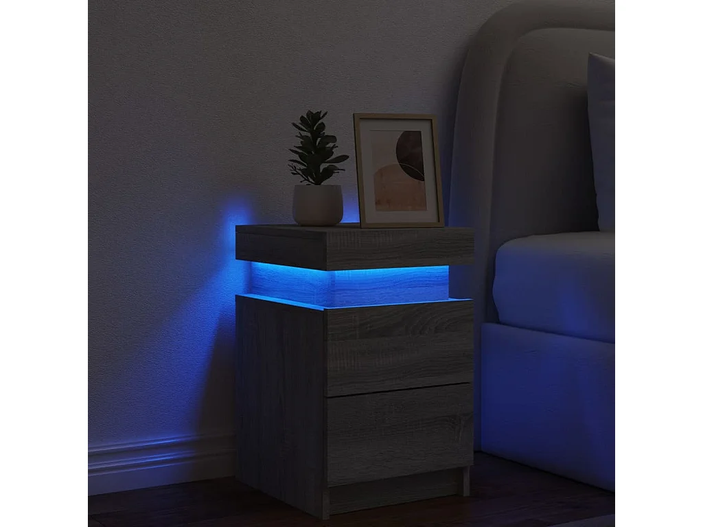 Comodino con luci LED Sonoma grigio 35x39x55 cm