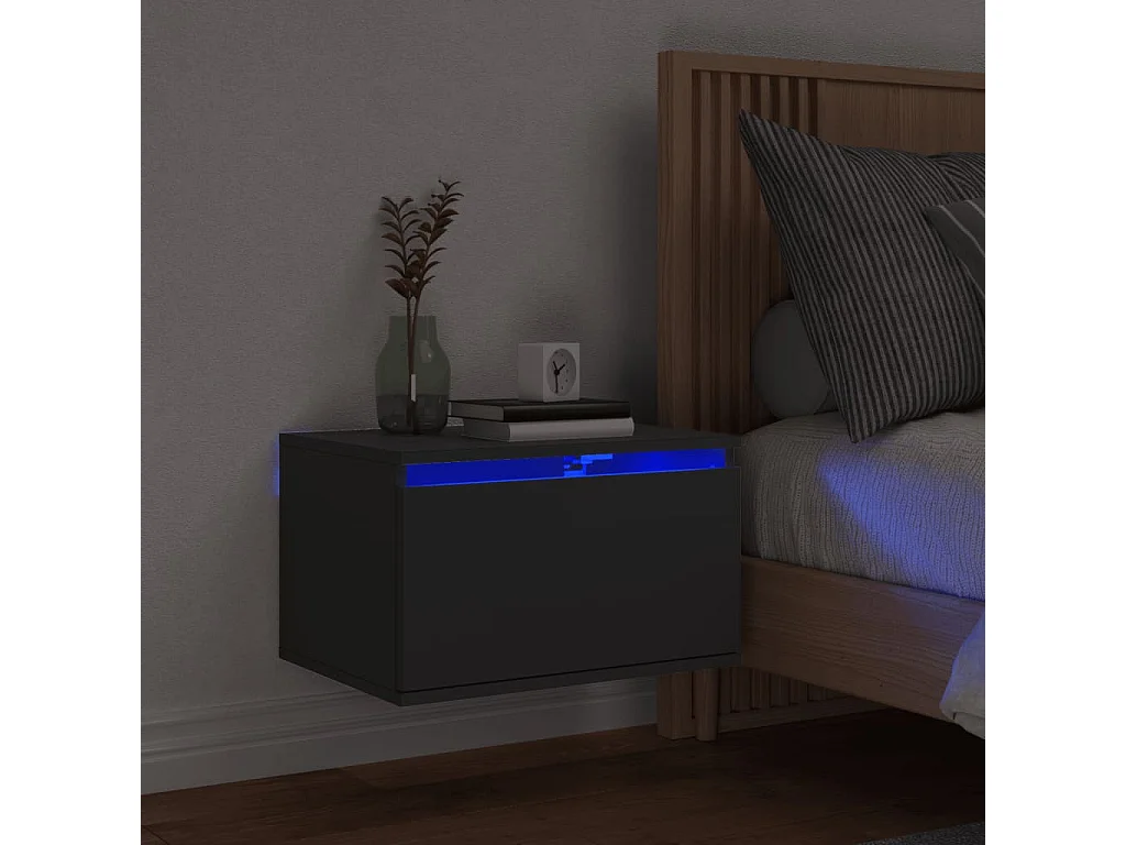 Comodino da parete con luci LED nere