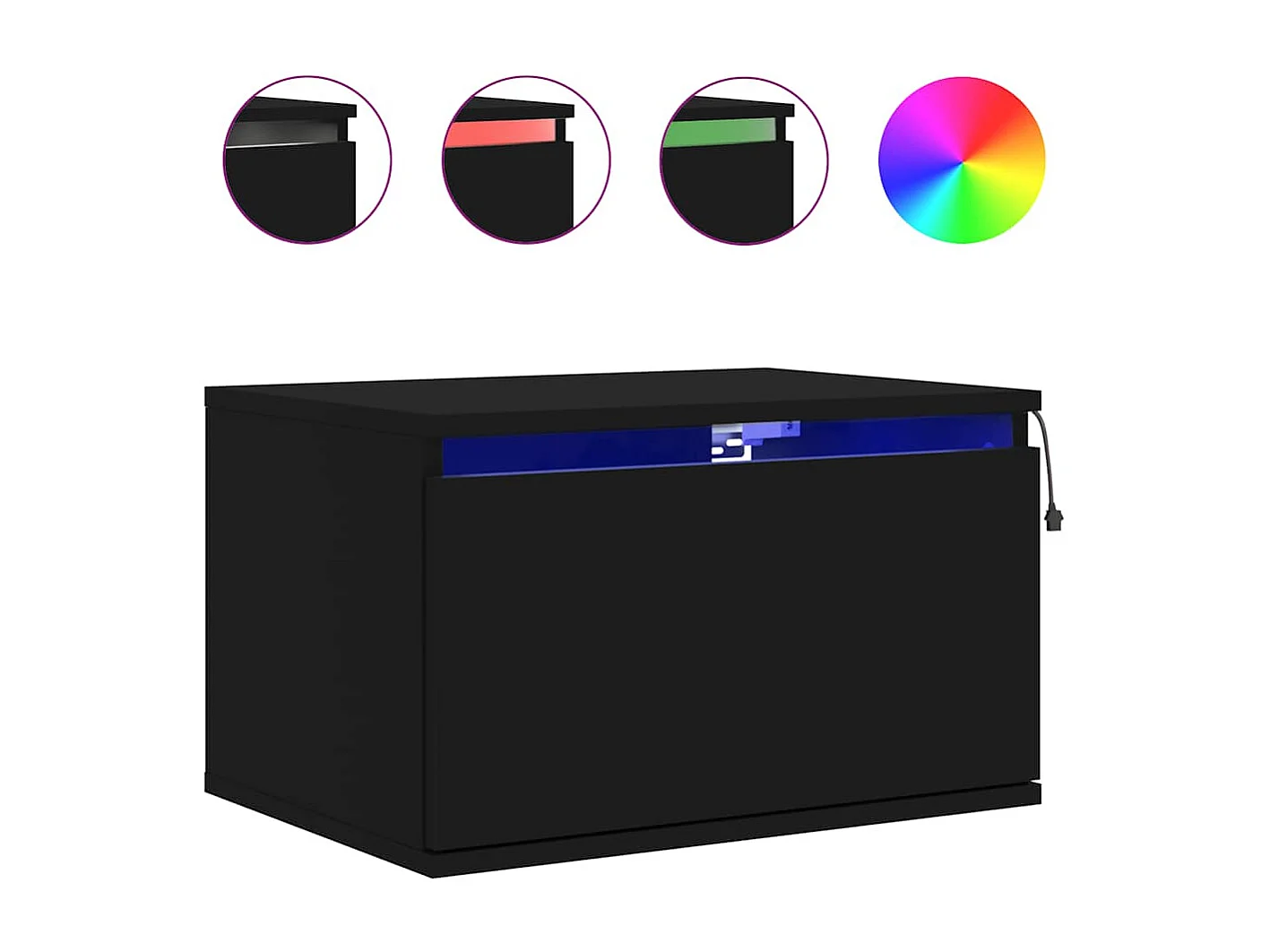 Comodino da parete con luci LED nere