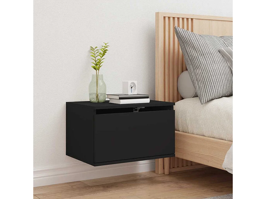 Comodino da parete con luci LED nere