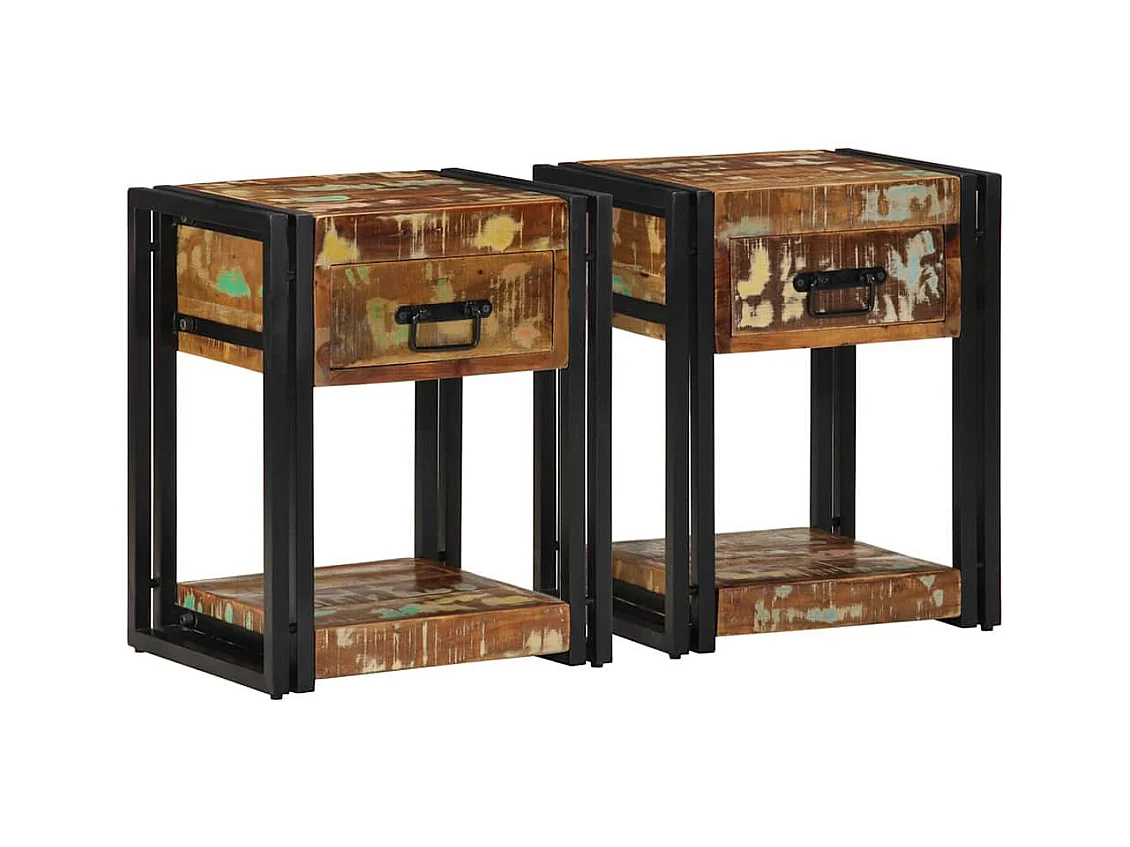 Comodini 2 pz 40x35x50 cm Legno massello di recupero