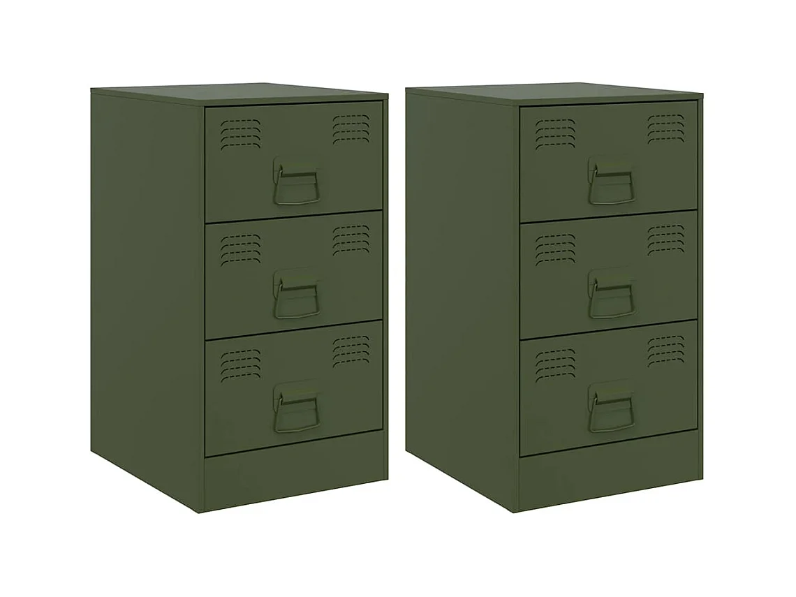 Tables de chevet 2 pcs vert olive 34,5x39x62 cm acier