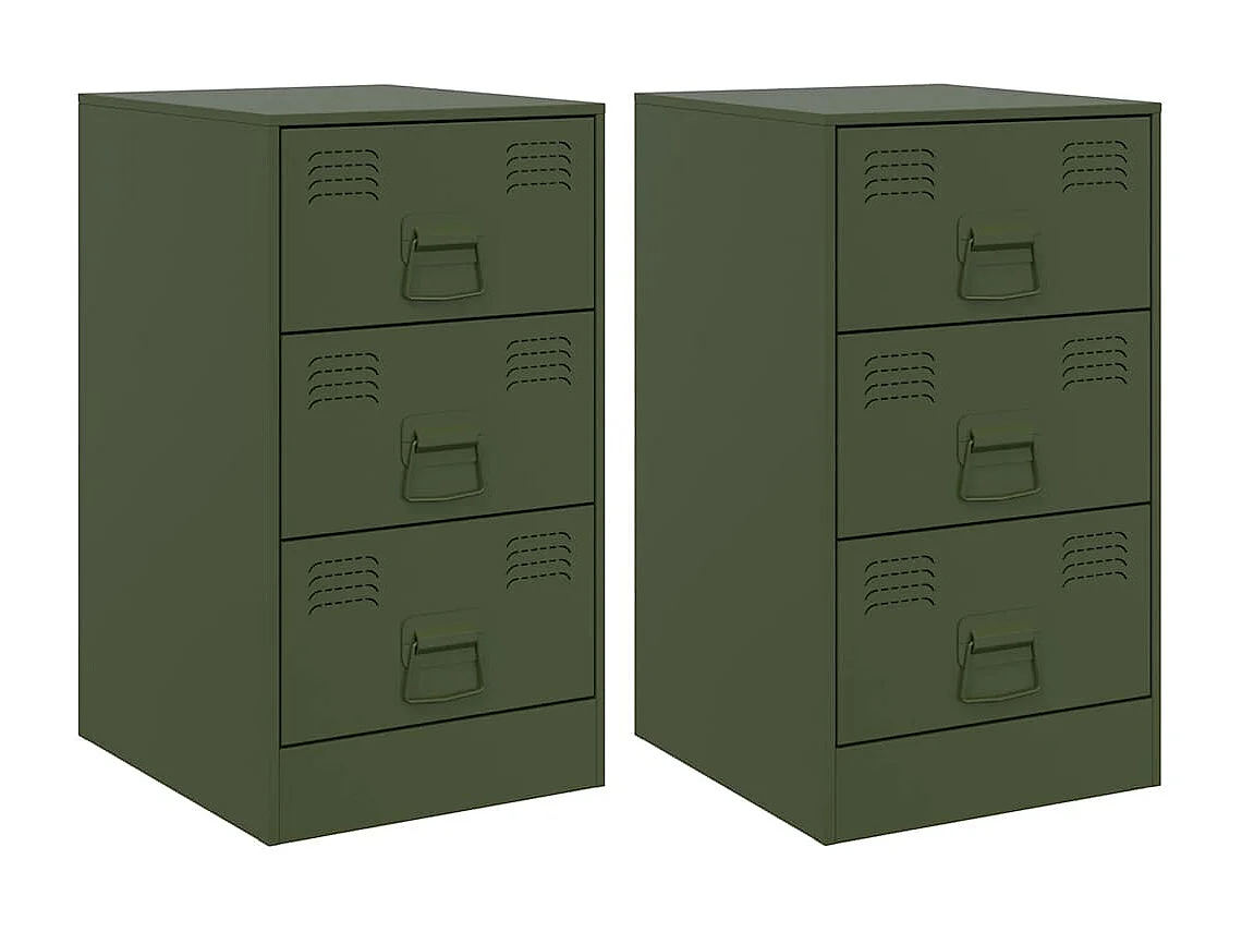Tables de chevet 2 pcs vert olive 34,5x39x62 cm acier