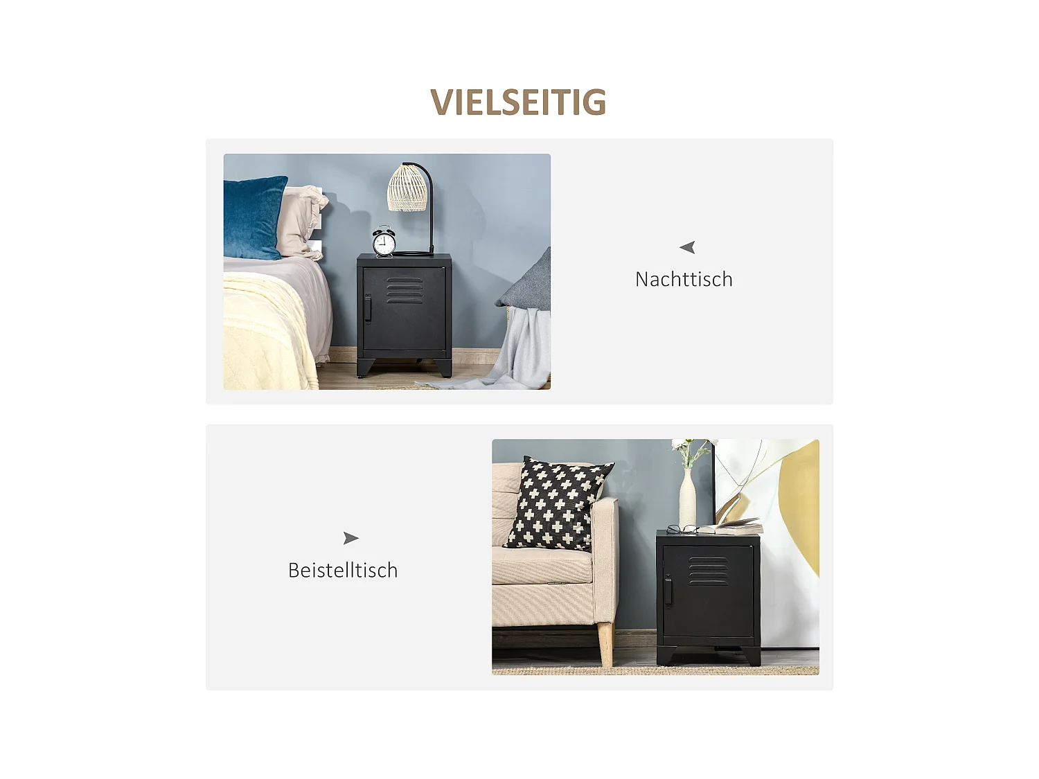 Table de chevet avec porte et étagère réglable, métal, noir (40x40x50cm)