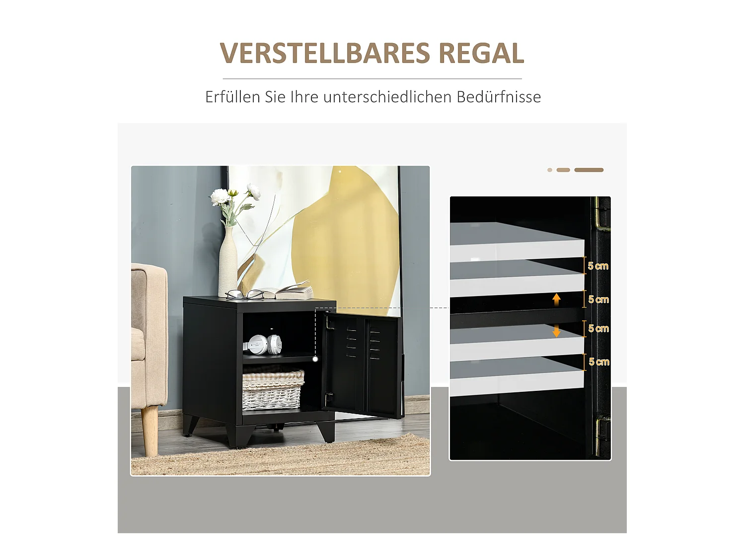 Table de chevet avec porte et étagère réglable, métal, noir (40x40x50cm)