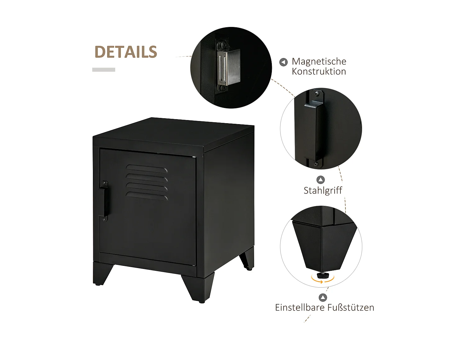 Table de chevet avec porte et étagère réglable, métal, noir (40x40x50cm)