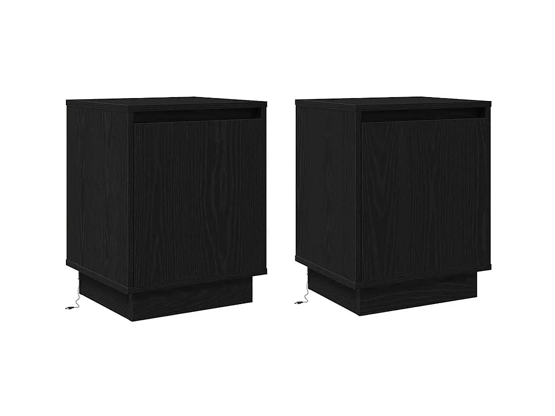 Tables de chevet avec lumières LED 2 pcs Noir 39x34,5x50 cm