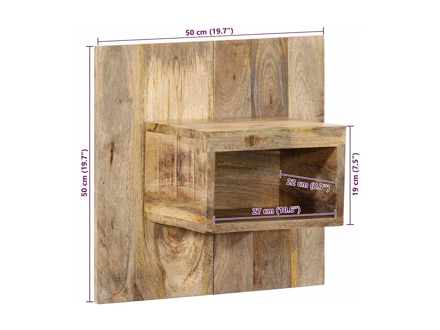 Table de chevet 50x27x50 cm bois massif de manguier brut