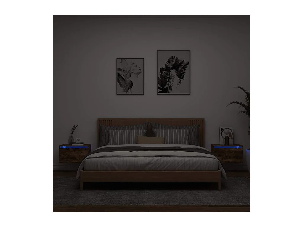 Wandnachtkastjes met LED-verlichting 2 stuks gerookt eiken