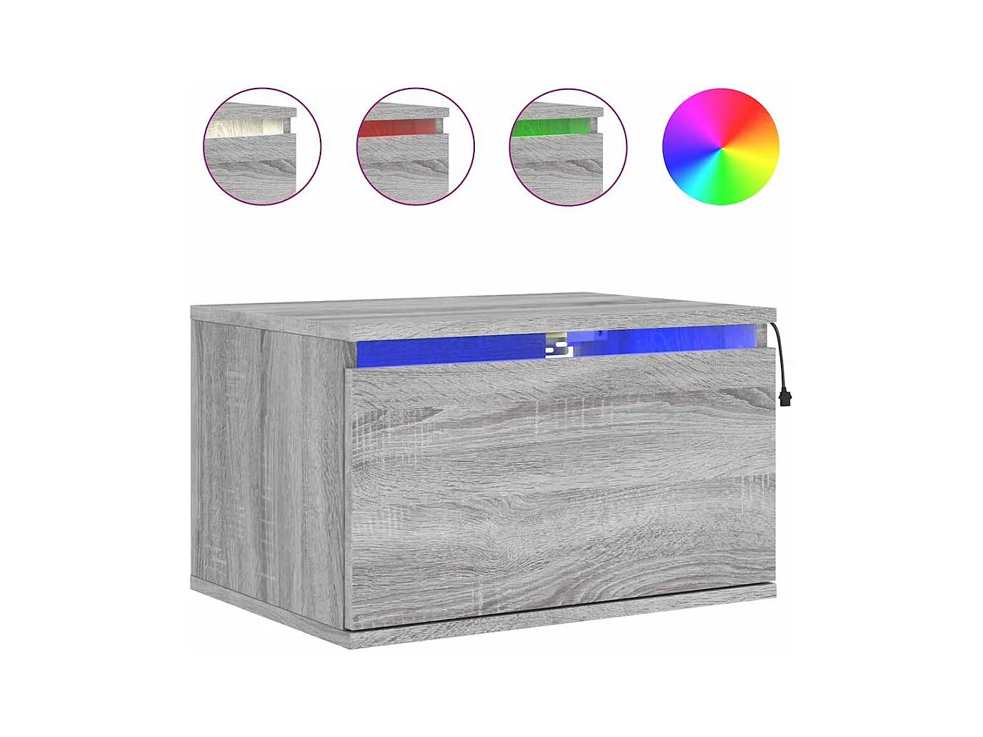 Nachtkastjes voor aan de muur met ledverlichting 2 stuks Sonoma grijs