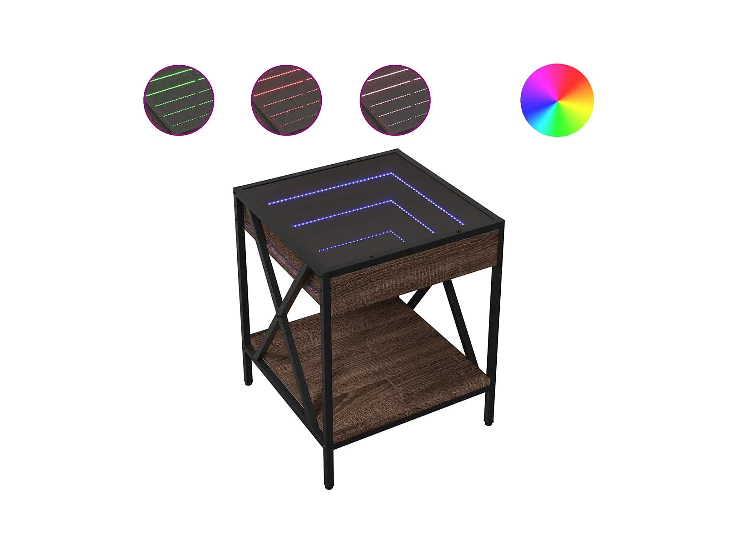 Nachttisch mit LED Infinity braune Eiche 40x40x49 cm