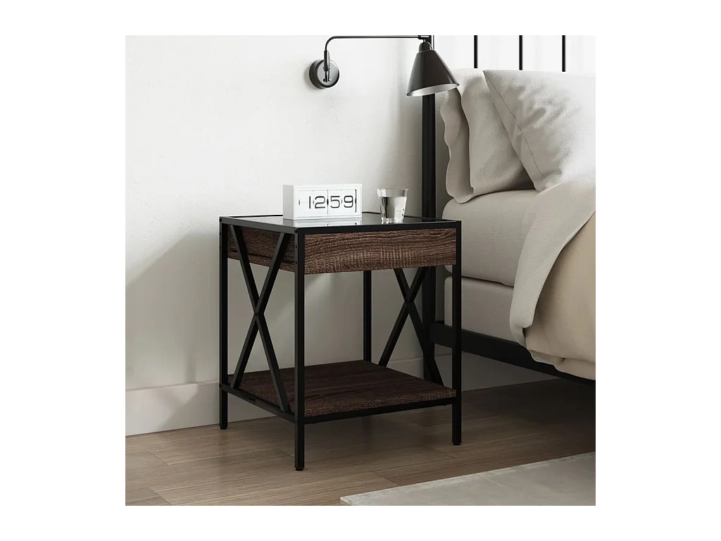 Nachttisch mit LED Infinity braune Eiche 40x40x49 cm