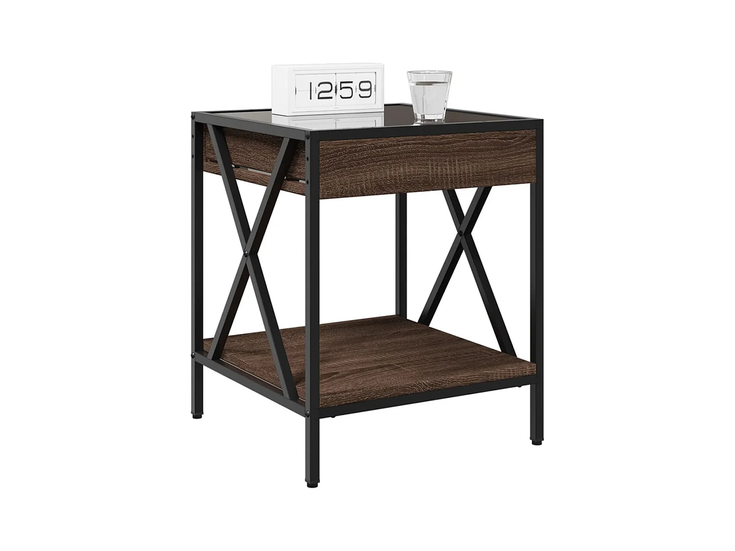 Nachttisch mit LED Infinity braune Eiche 40x40x49 cm