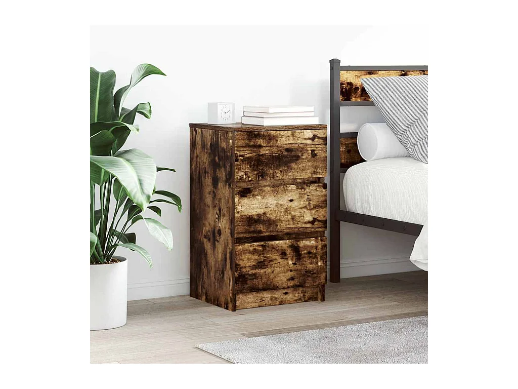 Tables de chevet avec 3 tiroirs 2 pcs chêne fumé 39x35x65 cm