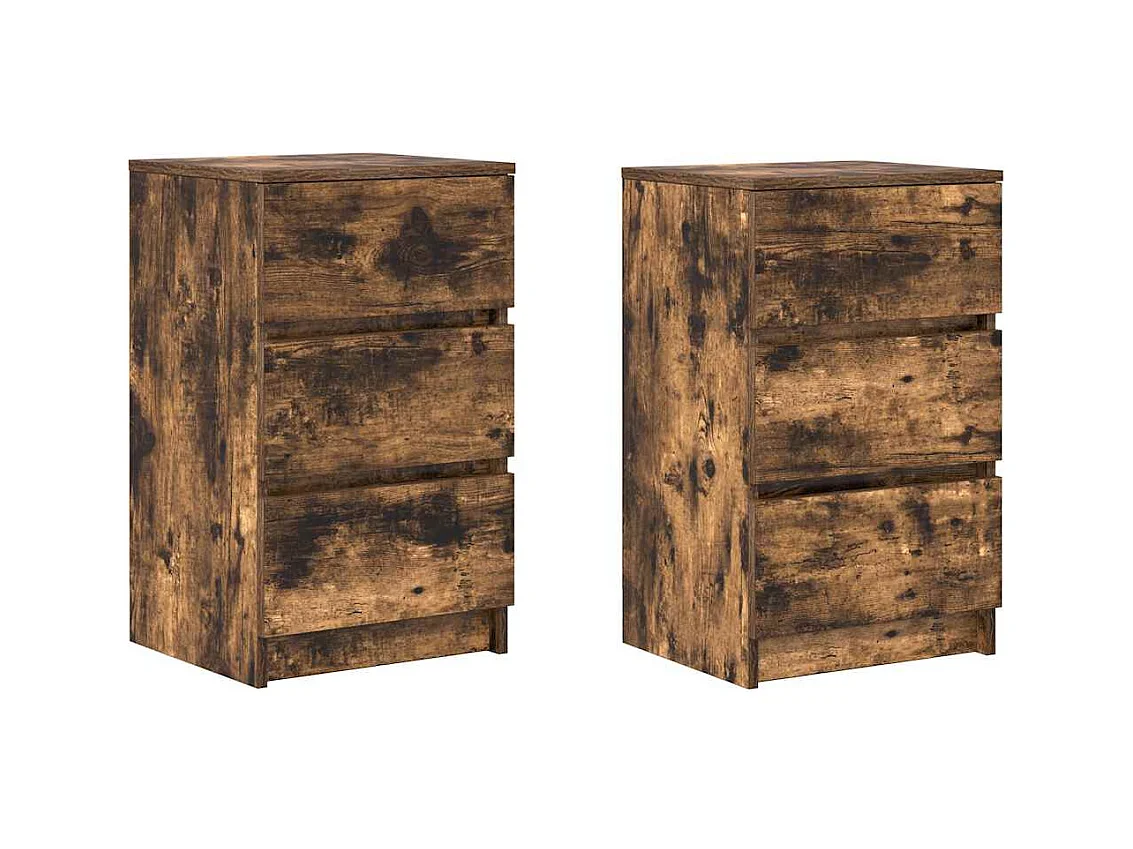 Tables de chevet avec 3 tiroirs 2 pcs chêne fumé 39x35x65 cm