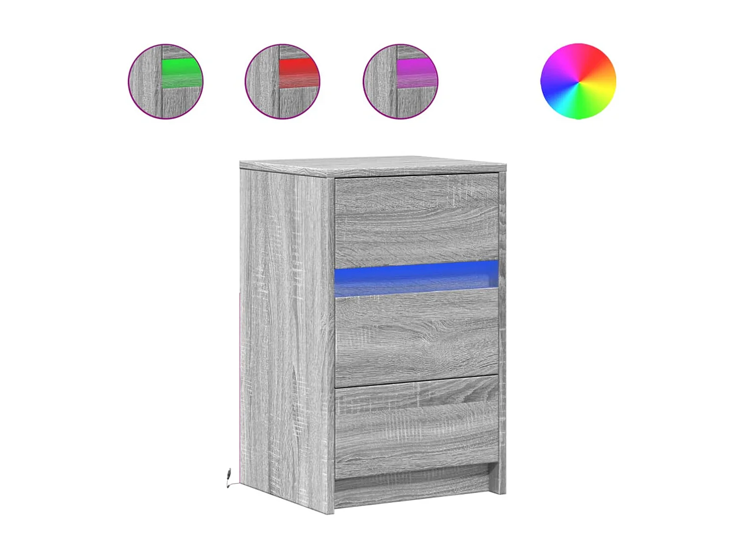 Armoire de chevet et lumières LED sonoma gris bois d'ingénierie