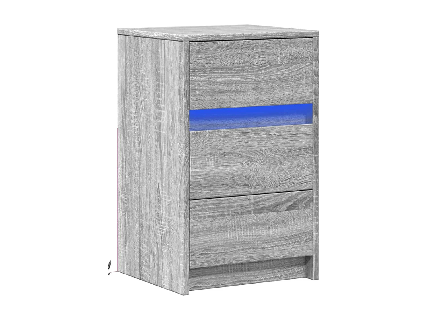 Armoire de chevet et lumières LED sonoma gris bois d'ingénierie