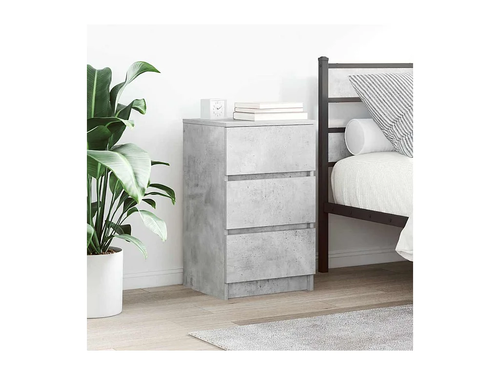Table de chevet avec 3 tiroirs gris béton 39x35x65 cm
