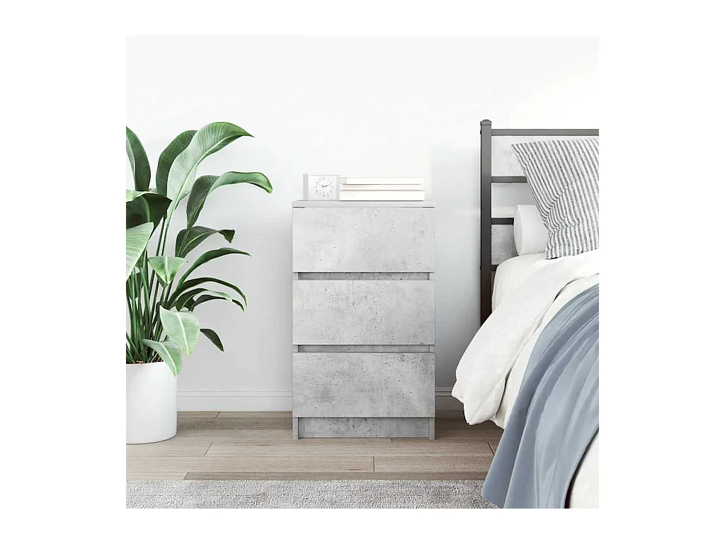 Table de chevet avec 3 tiroirs gris béton 39x35x65 cm