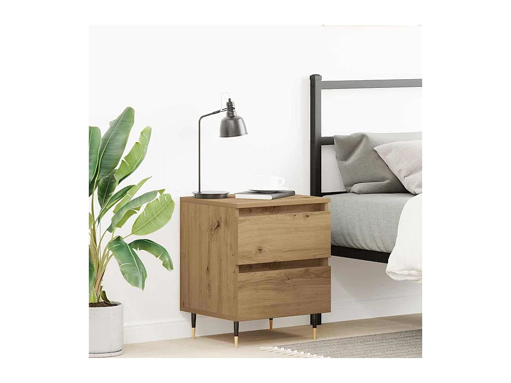 Table de chevet en chêne artisan 40x35x50 cm en bois reconstitué