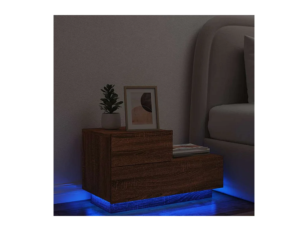 Table de chevet avec lumières LED chêne marron 70x36x40,5 cm