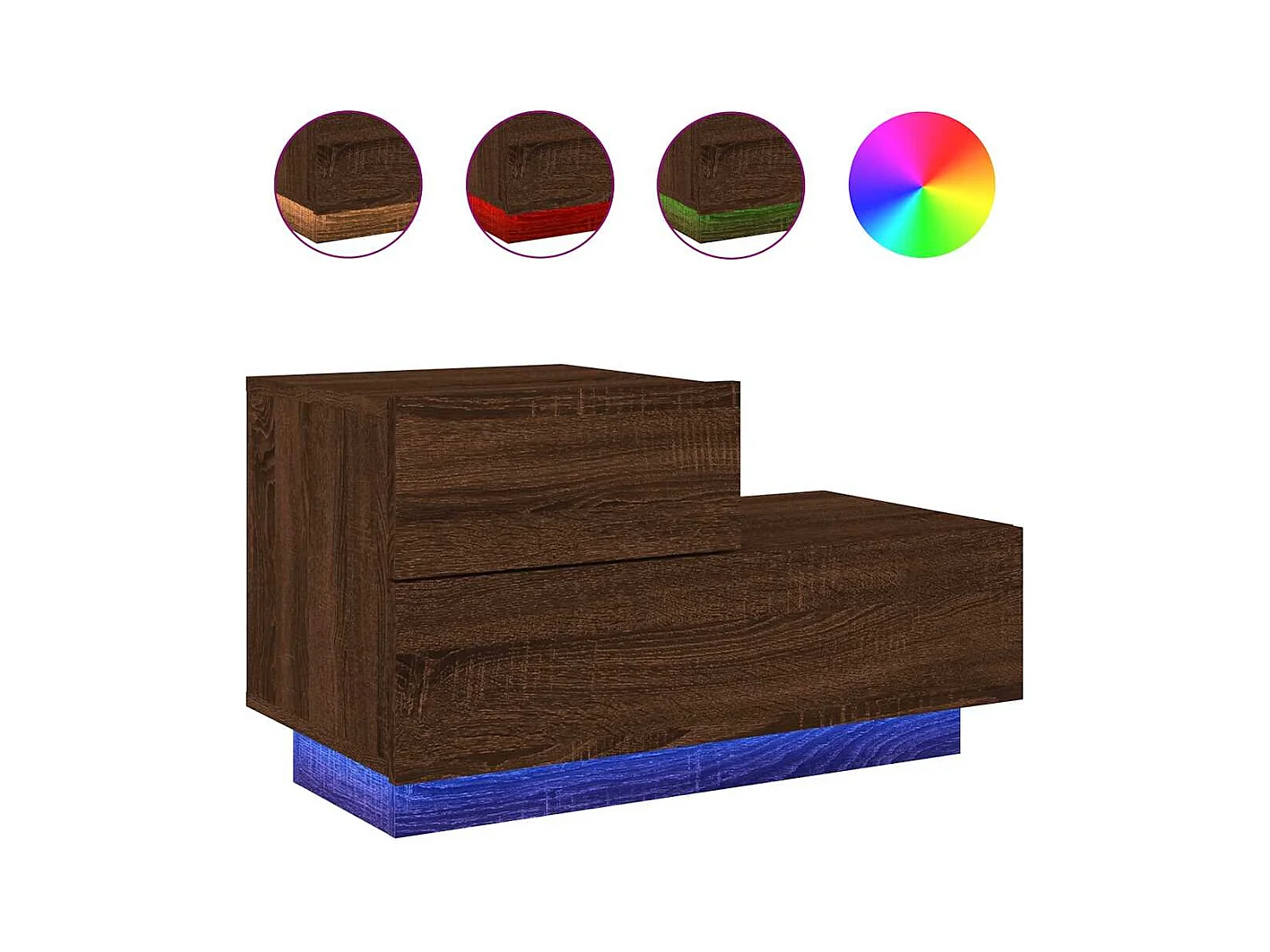 Table de chevet avec lumières LED chêne marron 70x36x40,5 cm