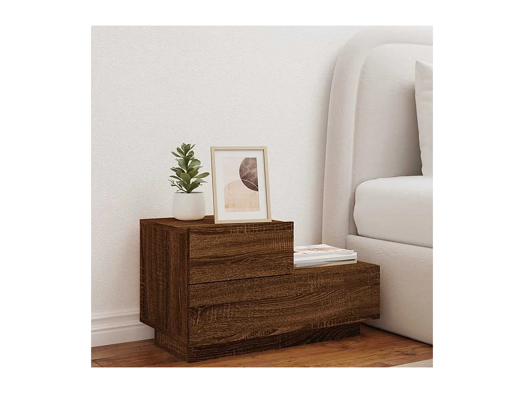 Table de chevet avec lumières LED chêne marron 70x36x40,5 cm