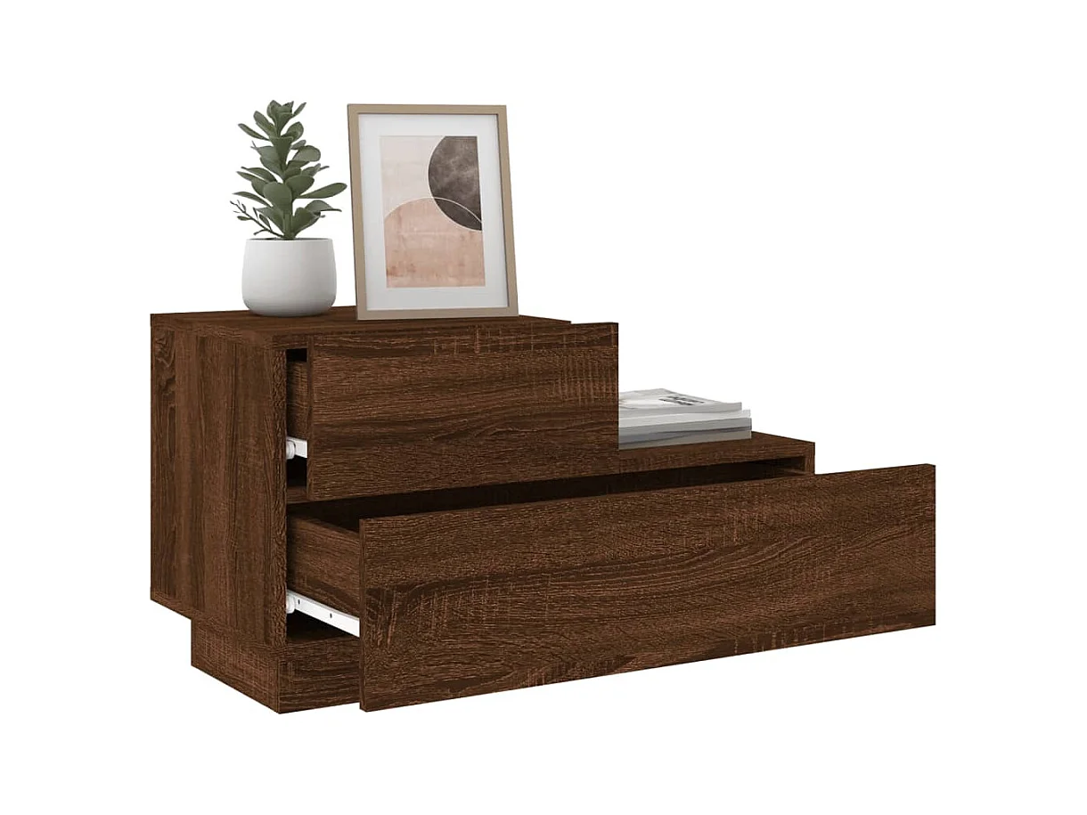 Table de chevet avec lumières LED chêne marron 70x36x40,5 cm