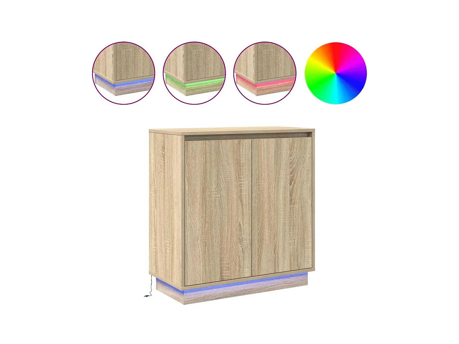 Buffet avec LED en chêne Sonoma - 71 x 34,5 x 75 cm - Fabriqué en bois d'ingénierie