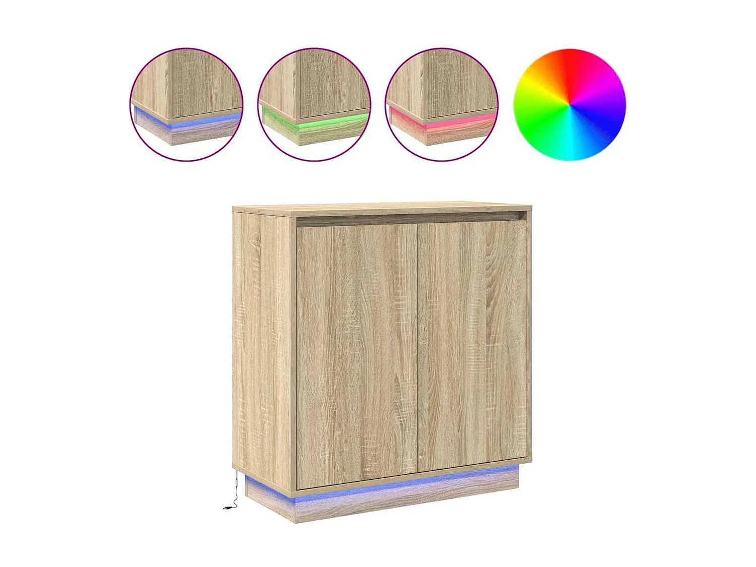 Buffet avec LED en chêne Sonoma - 71 x 34,5 x 75 cm - Fabriqué en bois d'ingénierie