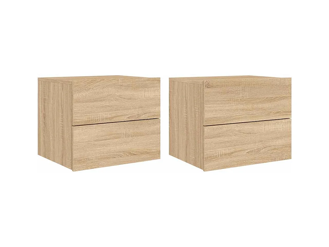 Wandmontierte Nachttische mit LED-Beleuchtung 2 Stück Sonoma-Eiche
