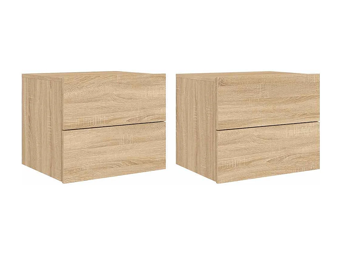 Comodini da parete con luci LED 2 pezzi rovere sonoma