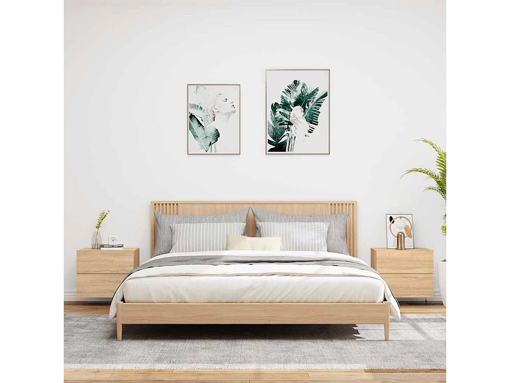 Comodini da parete con luci LED 2 pezzi rovere sonoma