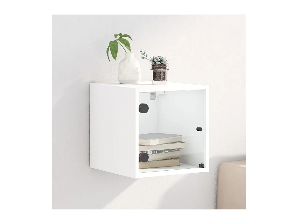 Table de chevet avec porte en verre blanc 35x37x35 cm