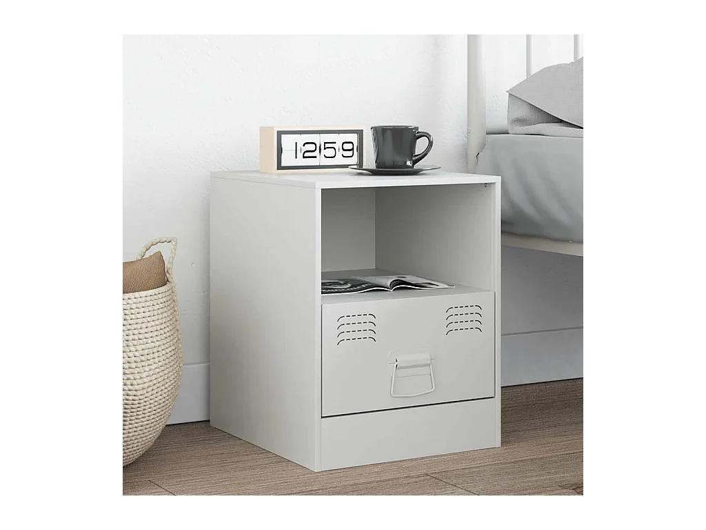 Table de chevet blanc 34,5x39x44 cm acier