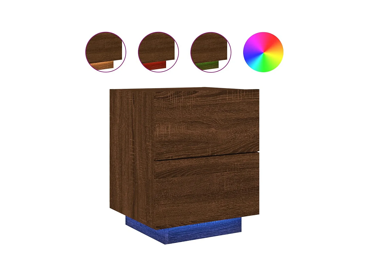 Comodino e luci a LED in legno ingegnerizzato color rovere marrone