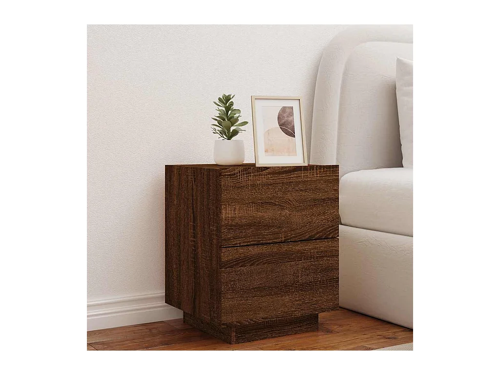 Comodino e luci a LED in legno ingegnerizzato color rovere marrone