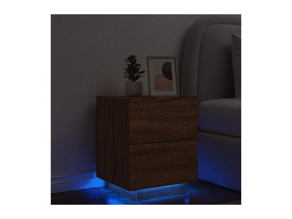 Nachtkastje en LED-verlichting eikenbruin bewerkt hout