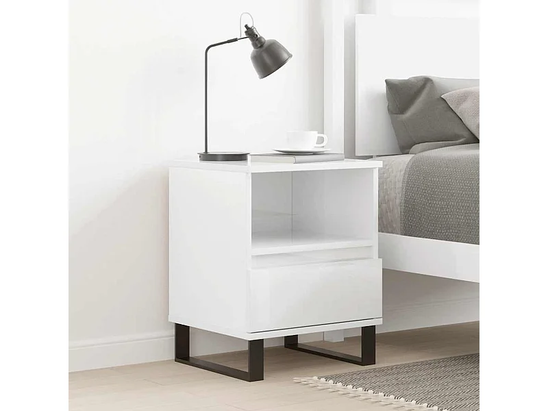 Comodino Bianco lucido 40x35x50 cm Legno composito